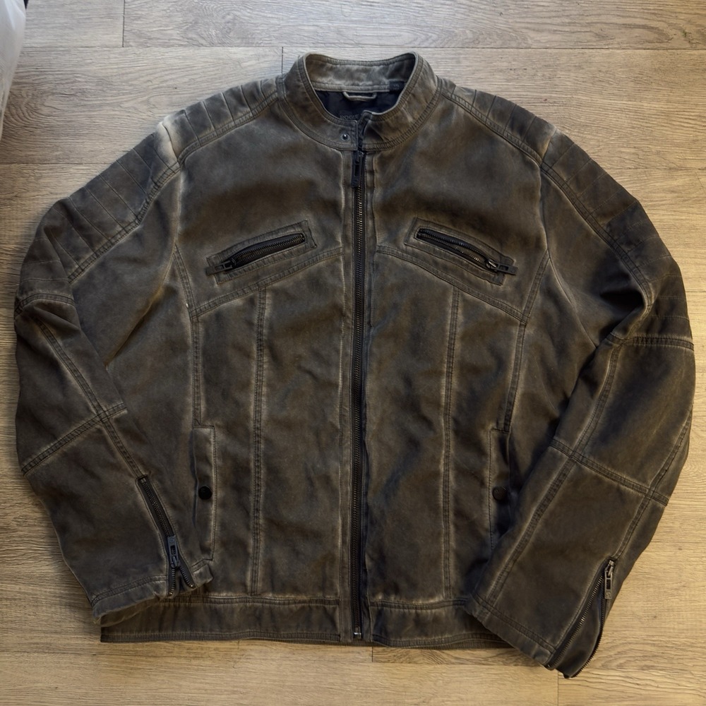 Rogue State Gray Distressed Fade Moto Cafe Racer Jacket Quilted Biker Large